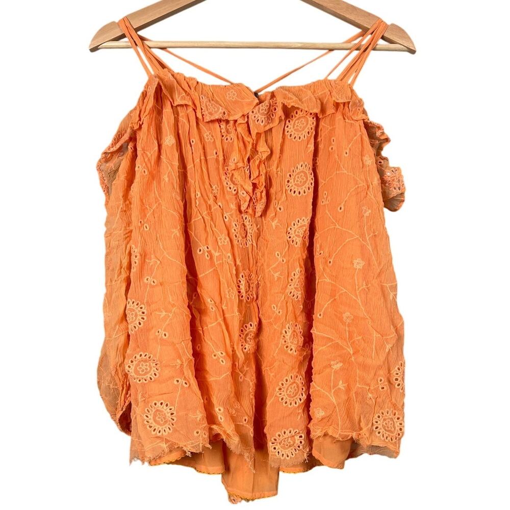 Anthropologie Floreat Eyelet  Orange Off Shoulder Ruffle Blouse Women's Size XS